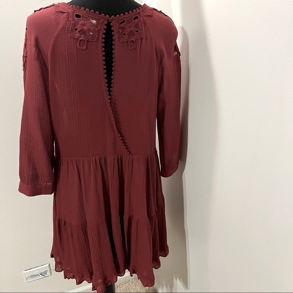 Free People Scarlet lace embroidered eyelet cotton boho mini dress. Peasant. M - Picture 4 of 12